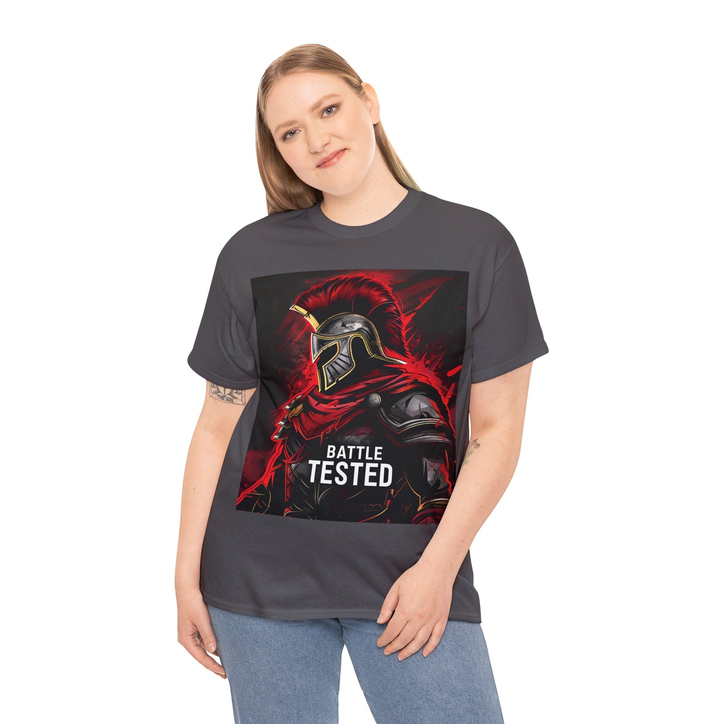 Unisex Heavy Cotton T-Shirt Ares Battle Tested With Back Design