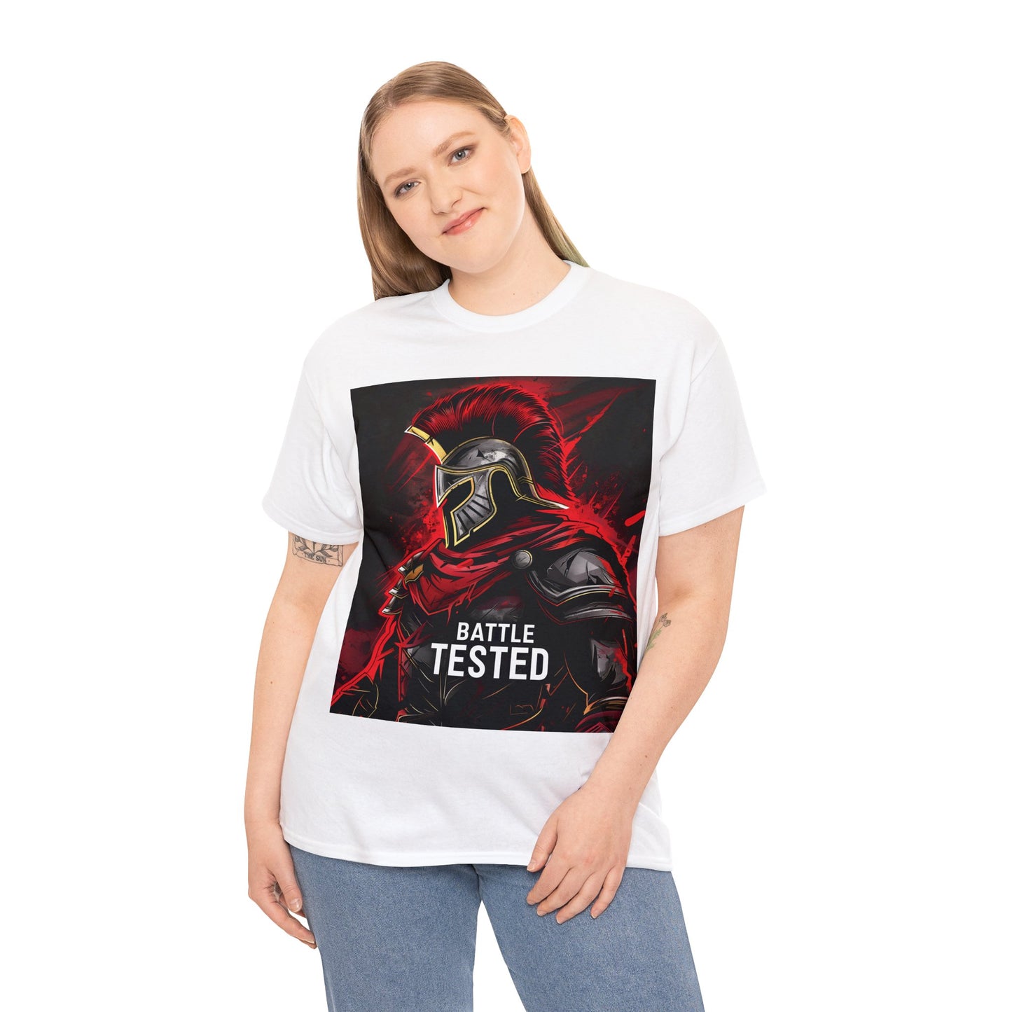 Unisex Heavy Cotton T-Shirt Ares Battle Tested With Back Design