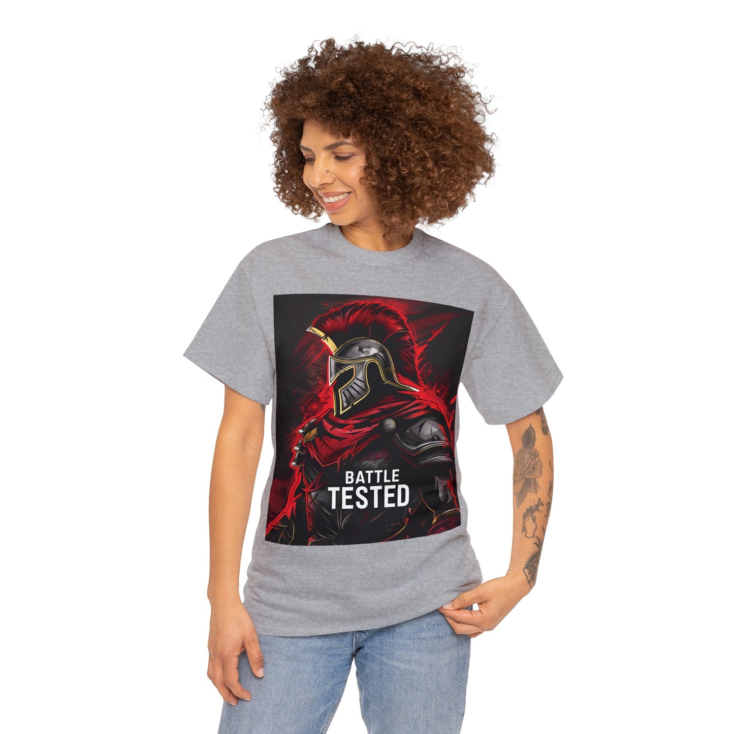 Unisex Heavy Cotton T-Shirt Ares Battle Tested With Back Design