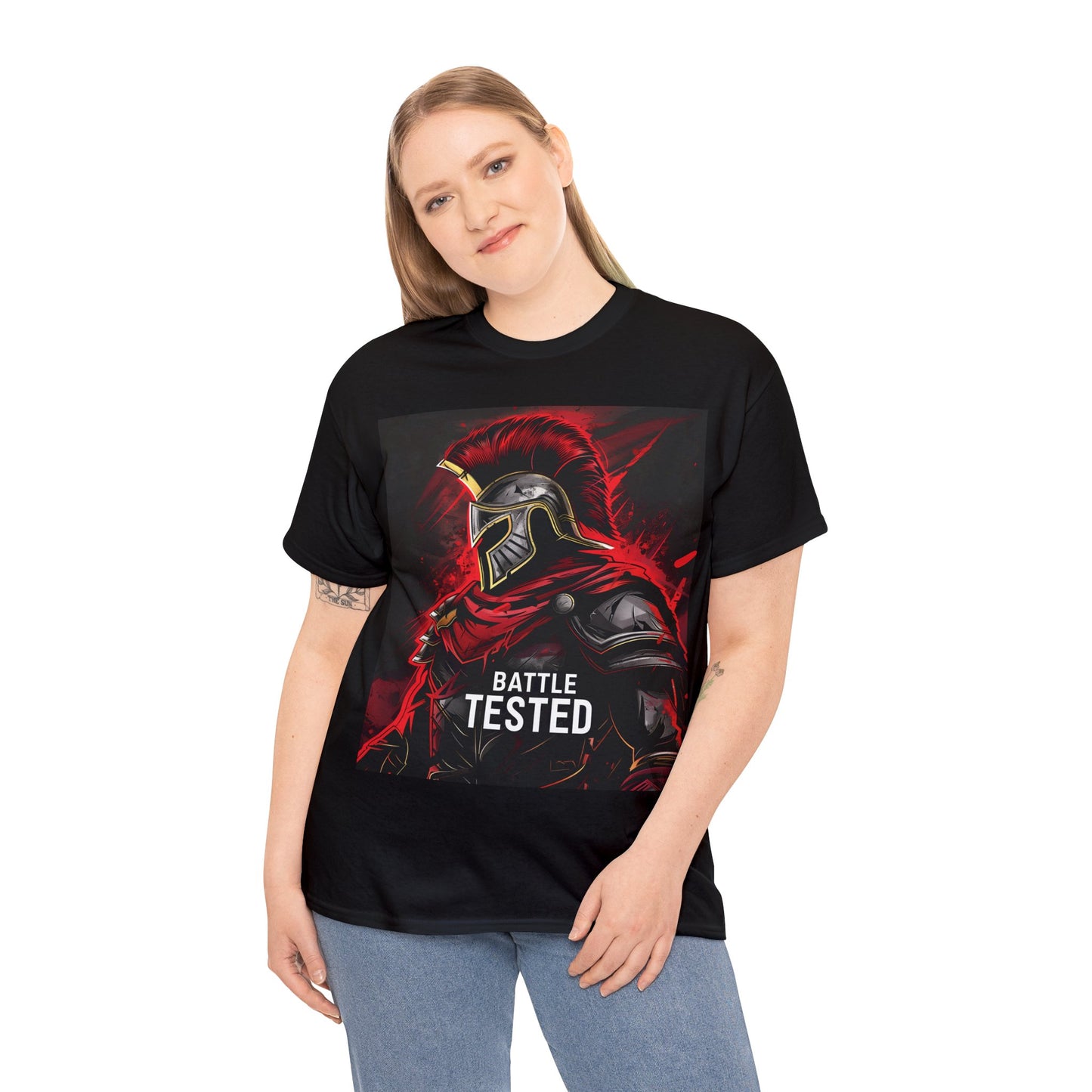 Unisex Heavy Cotton T-Shirt Ares Battle Tested With Back Design