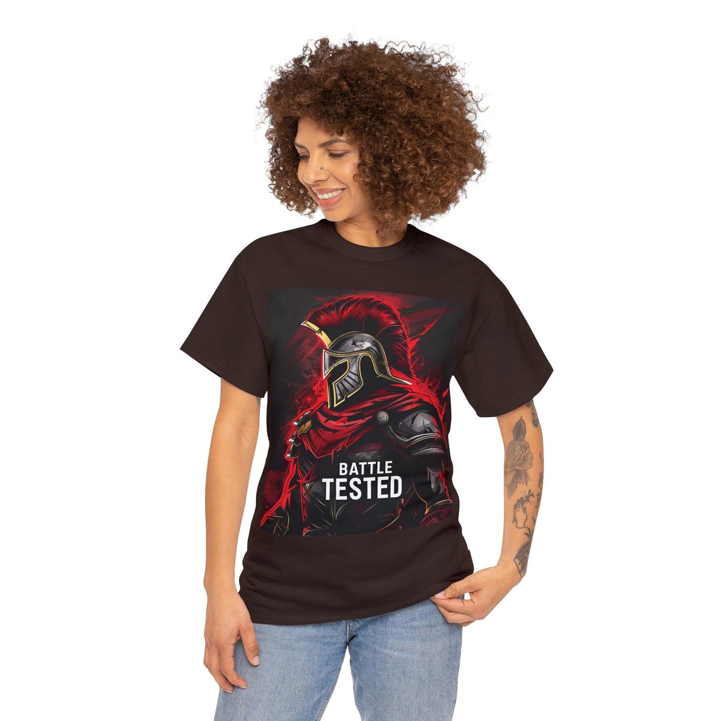 Unisex Heavy Cotton T-Shirt Ares Battle Tested With Back Design